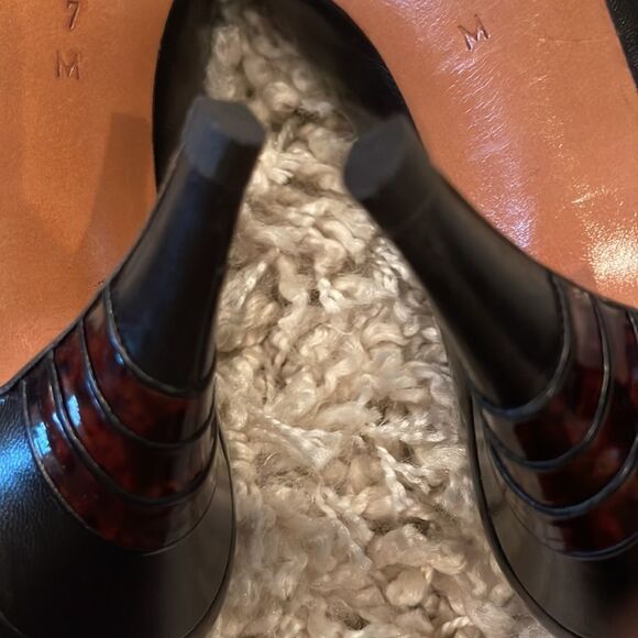 Bally Vintage Kathleen Leather Black Pump Heels Unique Cognac Details Sz 7 - Picture 11 of 12